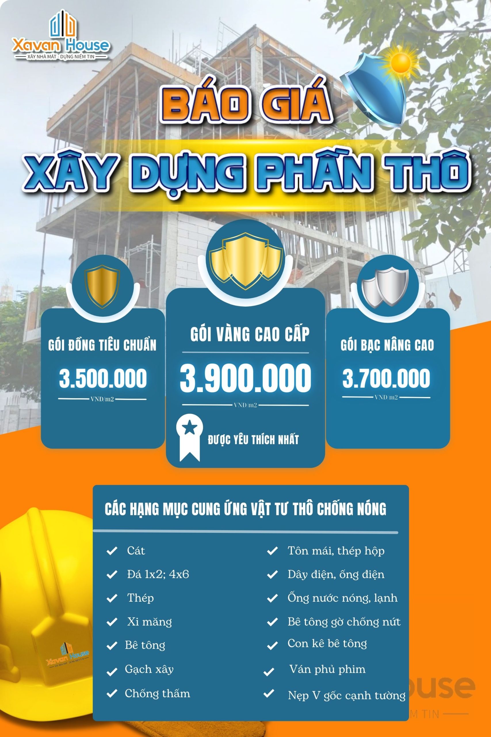 Bảng báo giá xây dựng phần thô tại Phan Rang - Xây dựng Xavan House